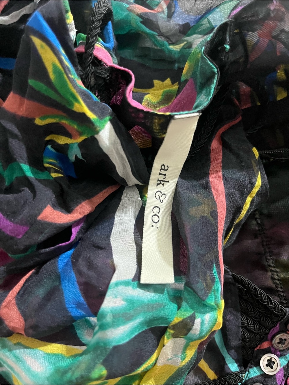 100% Silk Mini Dress Abstract Ark & Co Multicolor Ruffled Chiffon Whimsical Fun - Picture 15 of 16